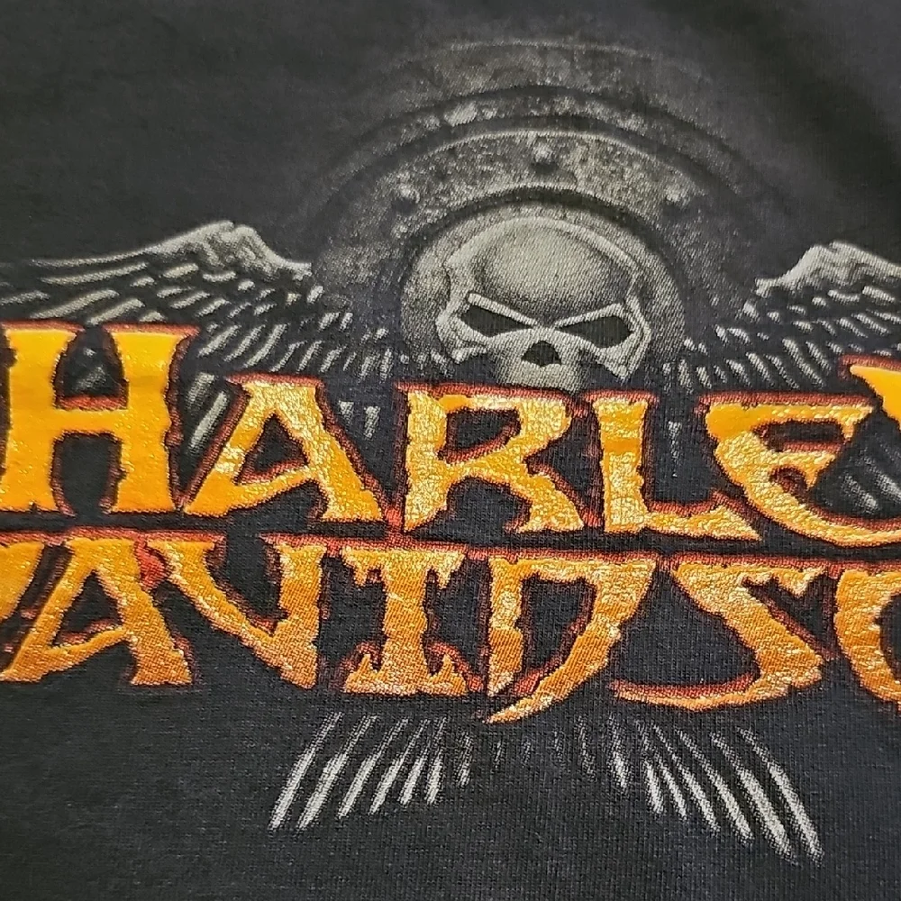 Harley-Davidson Black Orange Tee Shirt Motorcycle Skull 2003 Evil Large Biker - Picture 5 of 7